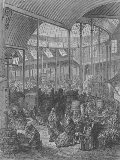 Mercado de verduras y frutas de Gustave after Dore